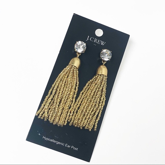 J. Crew Gold Beaded Tassel Drop Earrings - Picture 2 of 6
